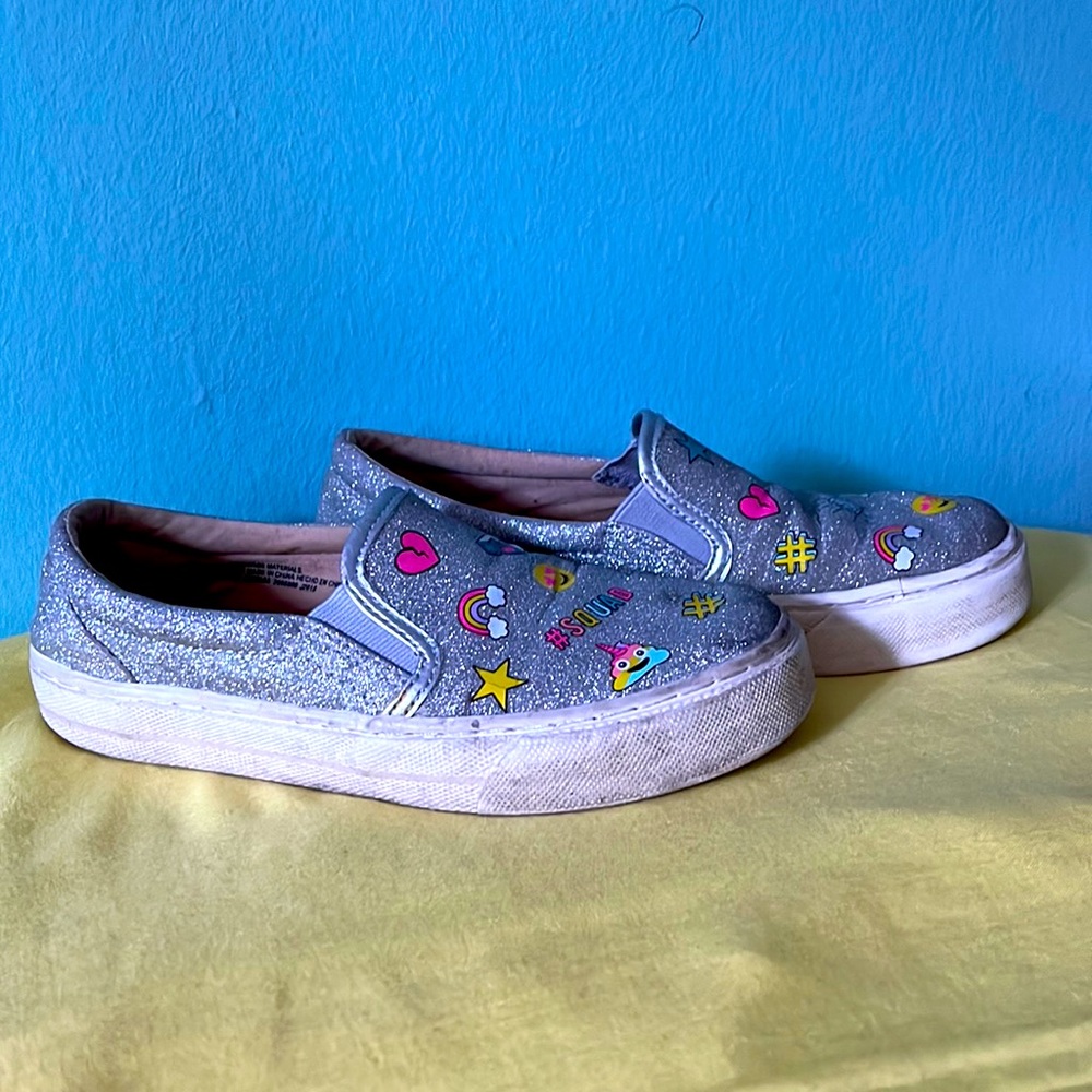 Slide on silver glitter shoes